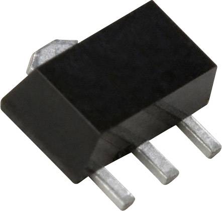 Třínohý elektronický tranzistor v černém pouzdře, používaný pro zesílení nebo spínání elektrických signálů.