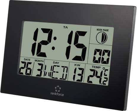 Renkforce E0311R DCF nástěnné hodiny 23 cm x 16.3 cm x 2.8 cm, černá