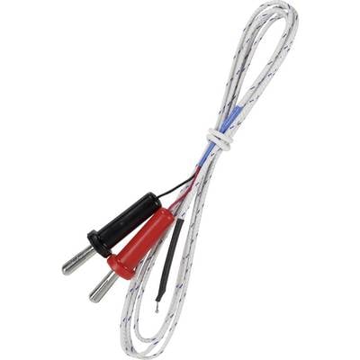 Kabel s černými a červenými konektory, které jsou propojeny bílým vodičem. Často se používá pro měřicí přístroje.
