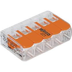 Kabelová svorka WAGO 221-415 pro kabel o rozměru 0.14-4 mm², pólů 5, 1 ks, transparentní, oranžová