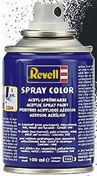 Sprej značky 'Revell' s modrým štítkem, označený 'Spray Color'. Obsahuje 100 ml akrylového laku pro modelářství.