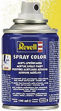 Sprej od Revell, obsahuje barevný akrylový sprej pro modelářství. Přední strana zobrazuje informace o produktu a design značky.