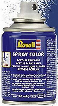 Modrá a bílá sprejová nádoba značky Revell Spray Color. Obsahuje 100 ml akrylové barvy ve spreji.