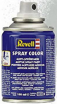 Sprej od Revell s modrým štítkem a nápisem 'Spray Color'. Obsahuje akrylový lak, 100 ml, vhodný pro modelářství.