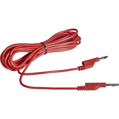 Dlouhý, červený měřicí kabel se dvěma konektory. Ideální pro použití v elektrických měřicích přístrojích a laboratorních aplikacích.