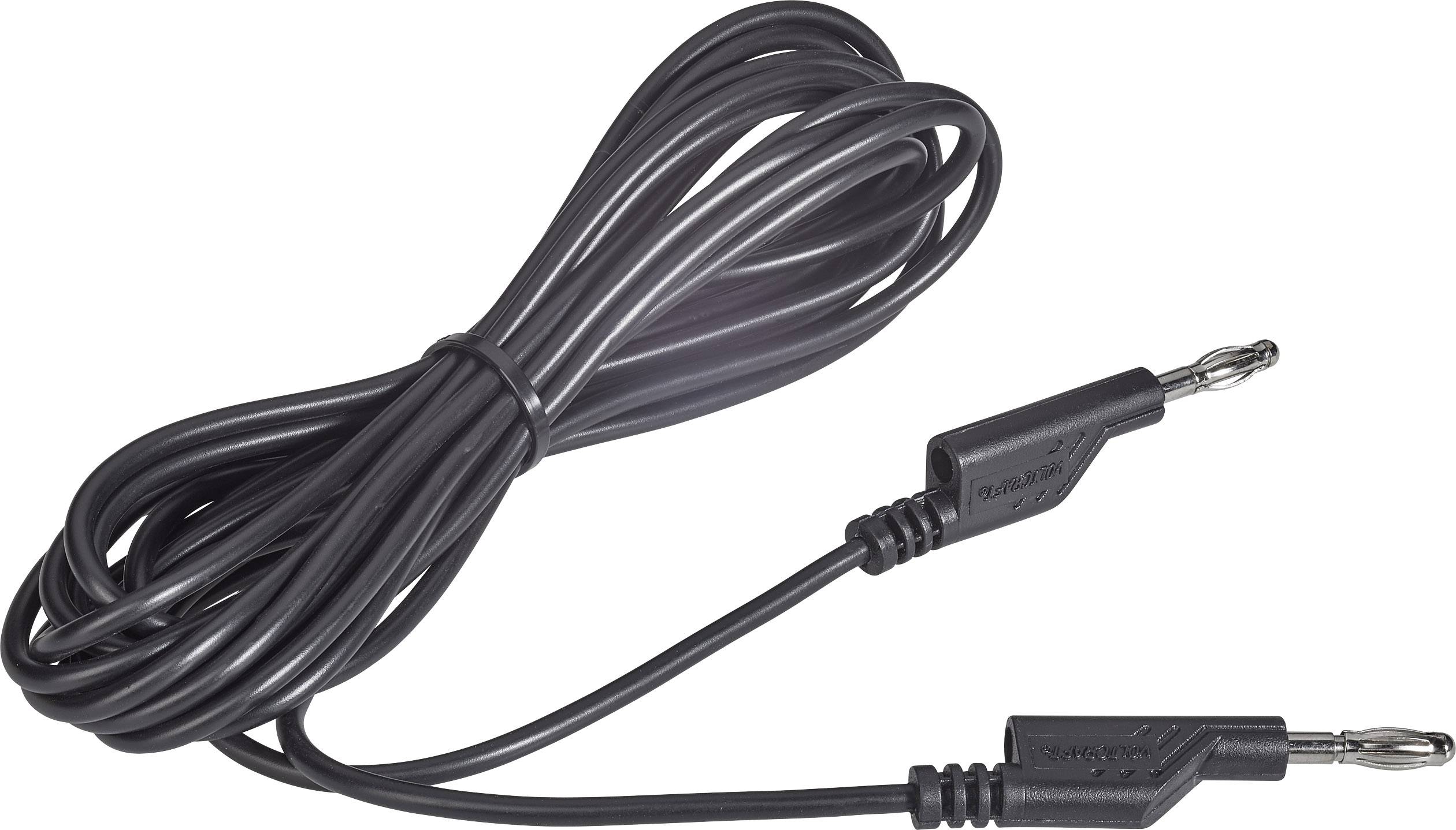 Černý dlouhý kabel se dvěma koncovkami, vhodný pro různá elektronická propojení.