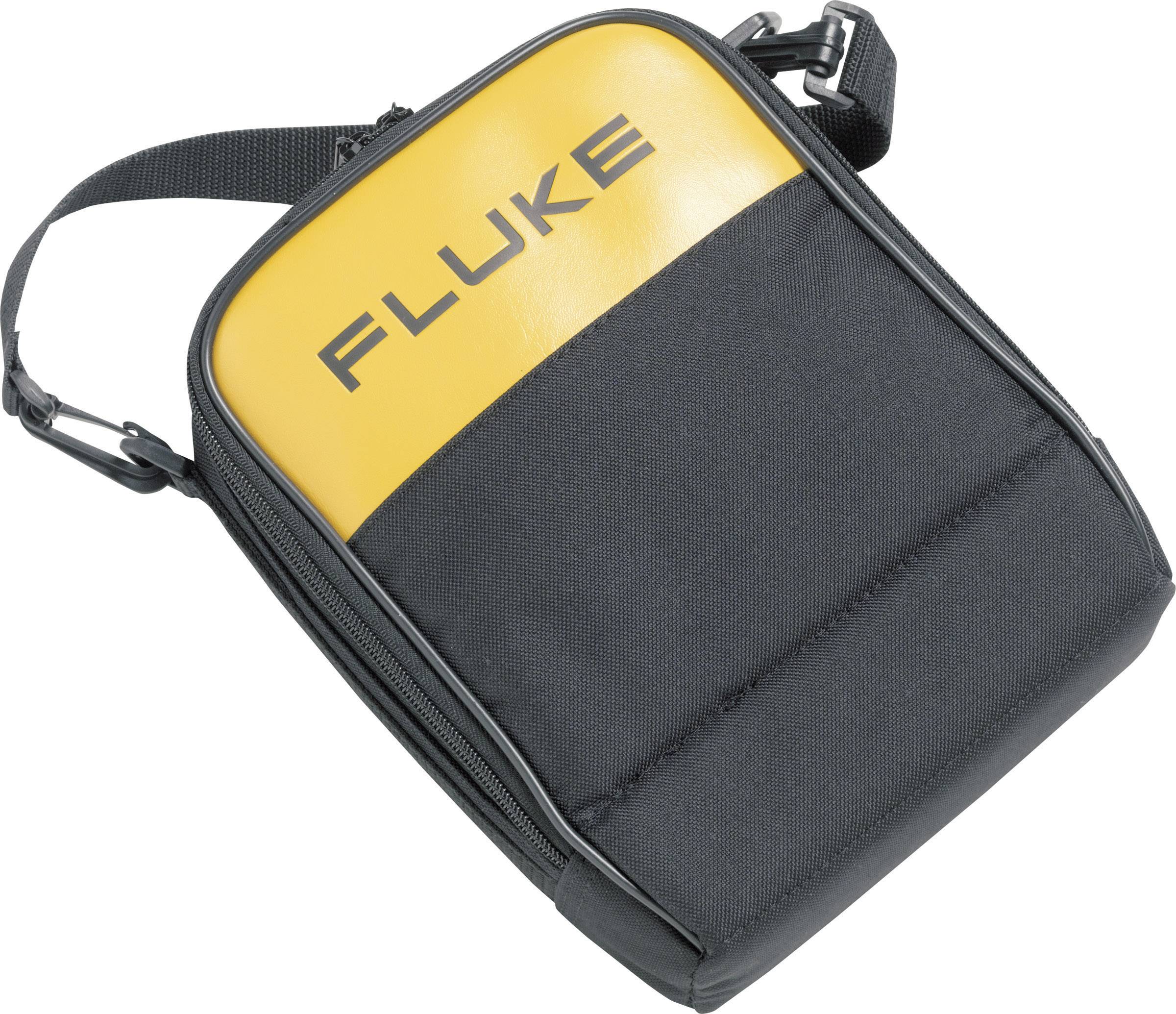 Malá černá a žlutá taška s ramenním popruhem, na které je napsáno 'FLUKE'.