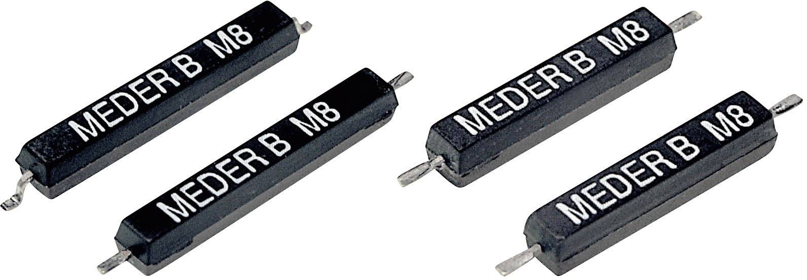 Čtyři černé elektronické komponenty s nápisem 'MEDER B M8', každá se dvěma přípojkami, uspořádané do dvou řad.