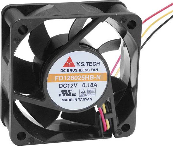 YS TECH FD126025HB-N(2A7) axiální ventilátor, 12 V/DC, 42.66 m³/h, (d x š x v) 60 x 60 x 25 mm, FD126025HB-N(2A7)