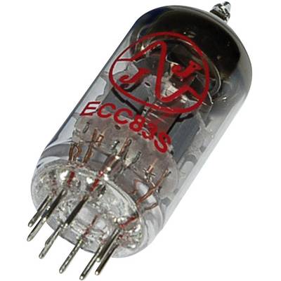 Elektronková vakuová trubice s nápisem 'ECC83S' a logem. Má několik kovových vývodů určených pro zasunutí do patice.