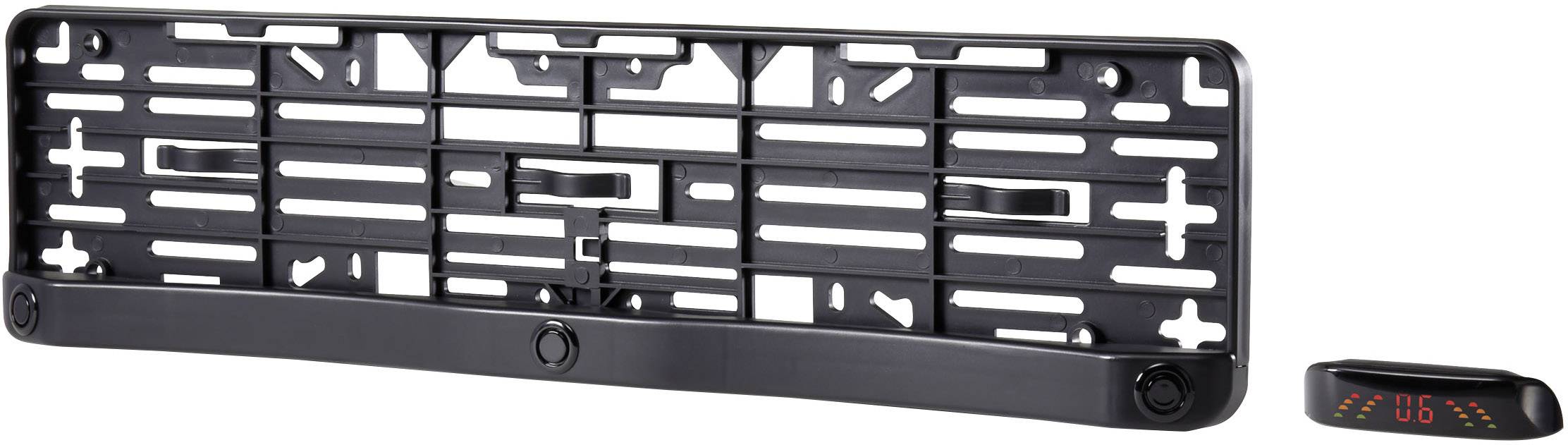 Držák registrační značky s parkovacím senzorem a LED displejem, který zobrazuje vzdálenost.