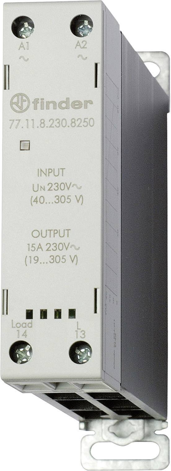 Elektronické relé Finder, model 77.11, pro vstupní napětí 230V~ a výstupní proud 15A.