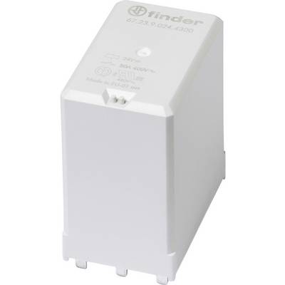 Bílé elektrické relé značky Finder, model 67.23.9.024.4300, 24V s parametry 50A 400V~, vyrobené v EU.