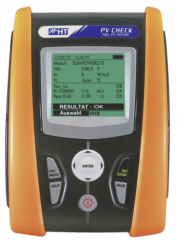 HT Instruments PV-CHECKs instalační tester, Norma VDE 0126, 1009501, EN a DE menu