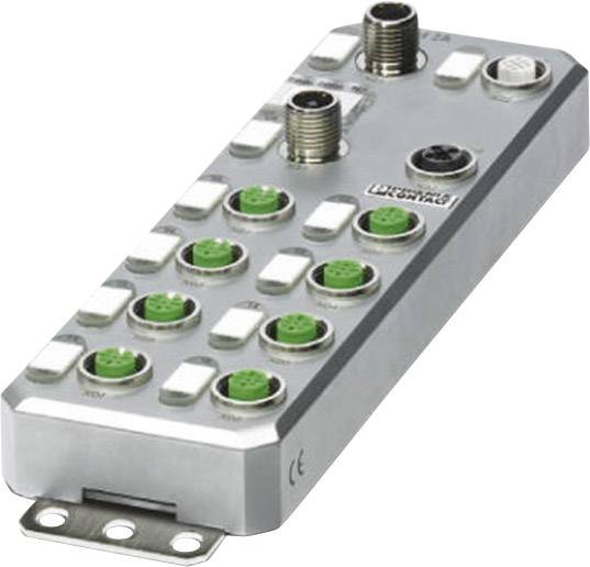Stříbrné, obdélníkové elektronické zařízení s několika zelenými a černými konektory, vhodné pro průmyslové aplikace.