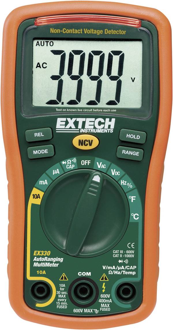 Extech EX330 digitální multimetr, CAT III 600 V, Displej (counts): 4000