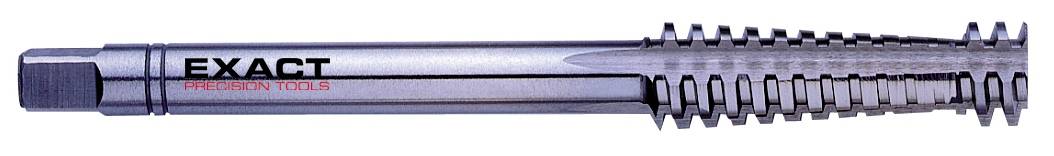 Kovový dlouhý závitník s vytištěným textem 'EXACT Precision Tools'.