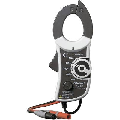Klešťový ampérmetr Volcraft VC-511 pro měření střídavých/stejnosměrných proudů až do 400 A. Součástí dodávky jsou černý a oranžový měřicí kabel.