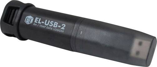 USB datovýLogger s označením 'EL-USB-2' pro měření vlhkosti a teploty, černé pouzdro.