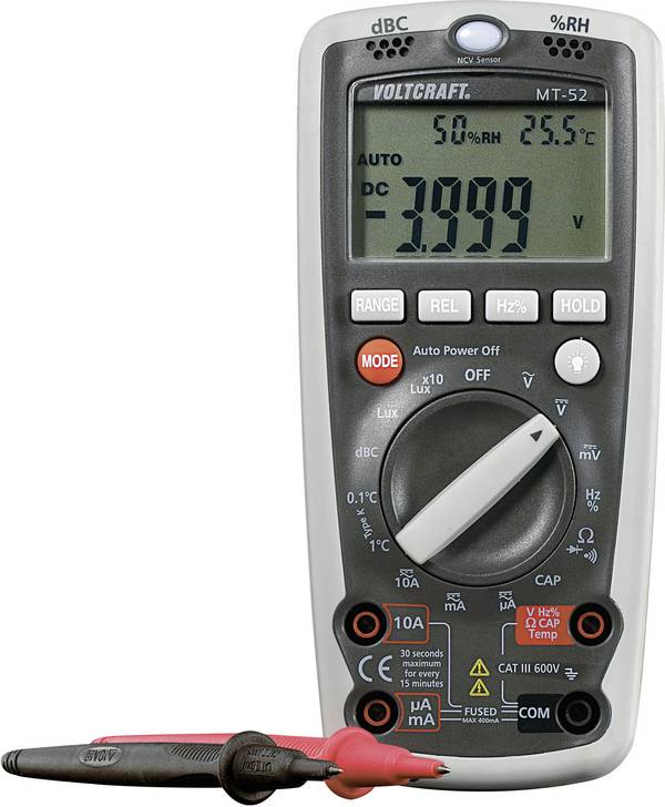 Digitální multitester MT-52 VOLTCRAFT® 5 v 1 - senzory pro měření teploty, vlhkosti, hladiny hluku a intenzity světla
