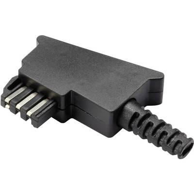 Černý, obdélníkový elektrický kontaktní konektor se čtyřmi kovovými přípoji a vlnovitým krytem kabelu.