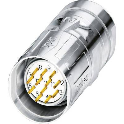 Stříbrný konektor se zlatými osmi kontakty, očíslovanými od 1 do 8. Na povrchu jsou vyryty slova 'open' a 'locked'.