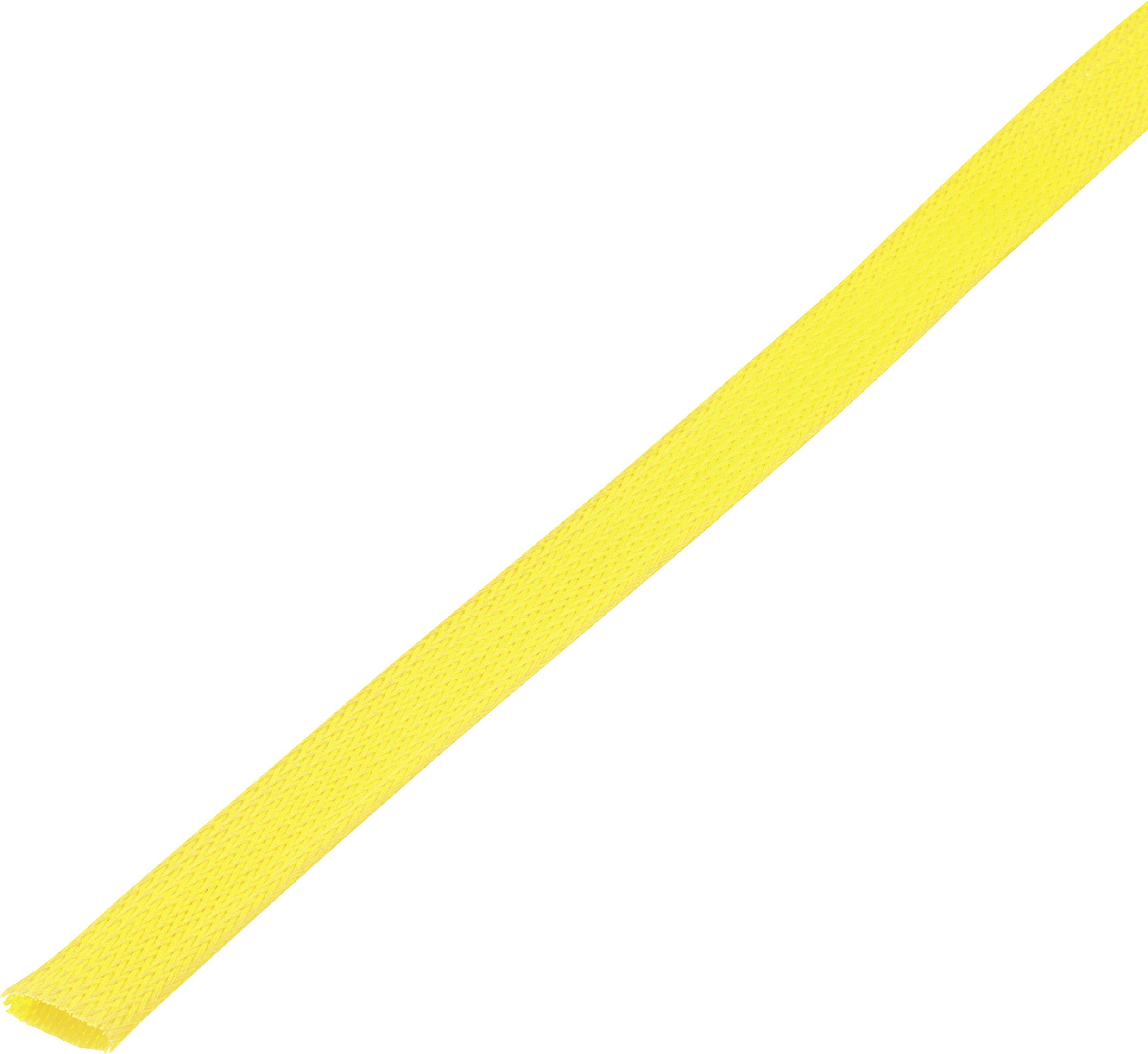 Žlutý opletený ochranný kabel používaný ke svazování a izolaci vodičů.