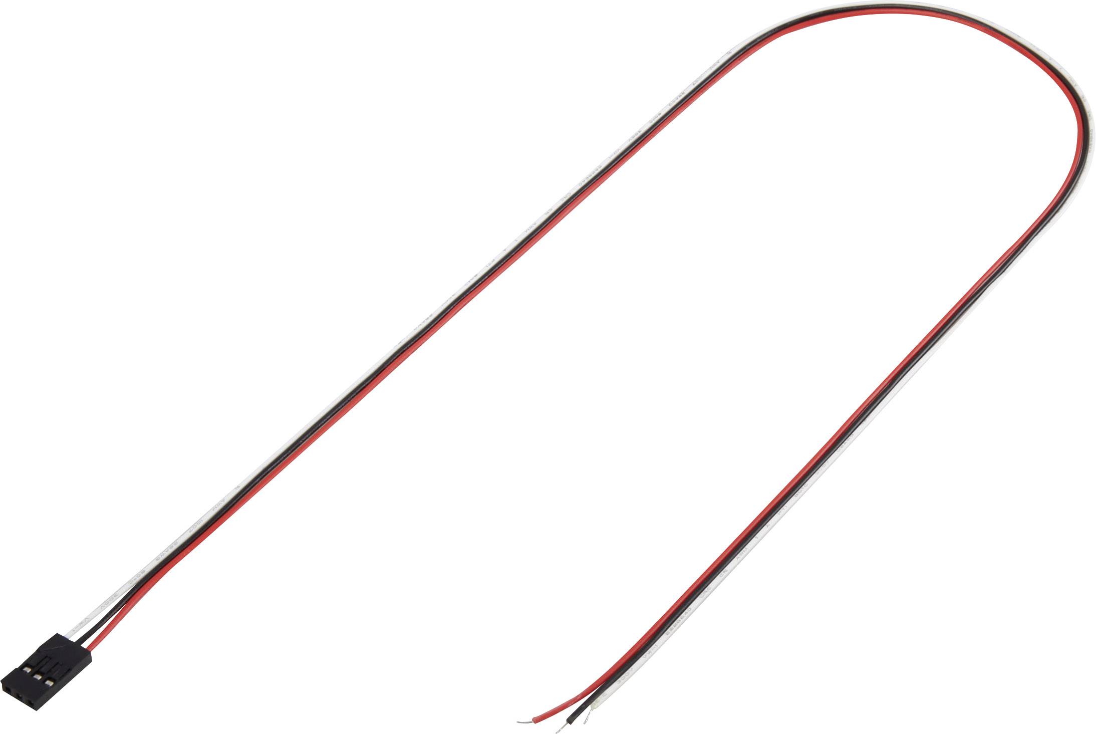 Tříkolíkový jumperkabel s konektorem na jednom konci a volnými vodiči, vhodný pro elektronické projekty nebo obvody.