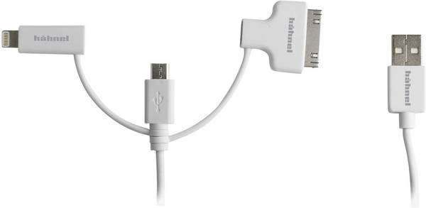 Hähnel Fototechnik Nabíjecí kabel USB USB-A zástrčka, Apple Lightning konektor, USB Micro-B zástrčka, Apple 30pol. zástrčka 1.50 m bílá 10006510