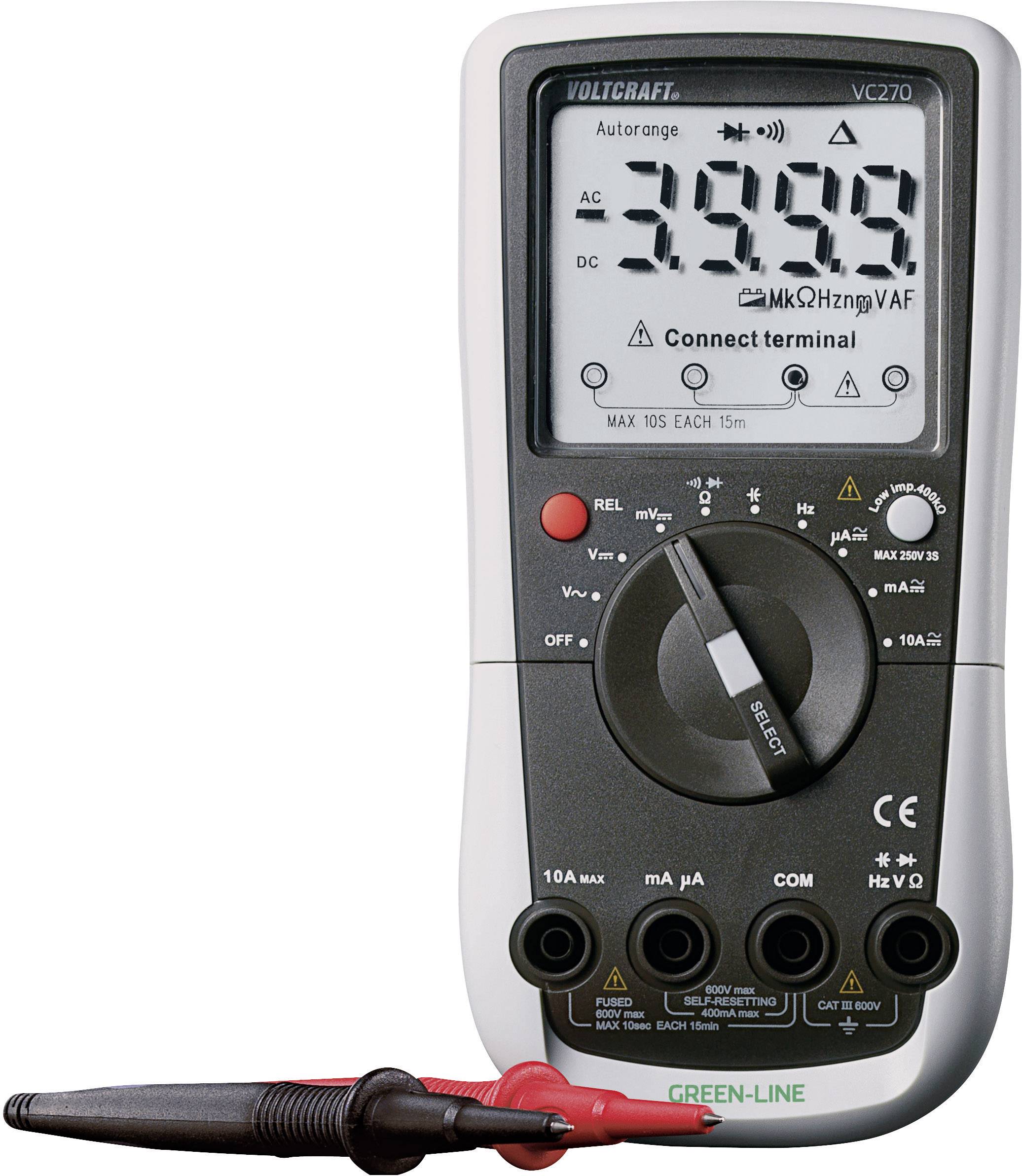 VOLTCRAFT VC270 digitální multimetr, CAT III 600 V, Displej (counts): 4000