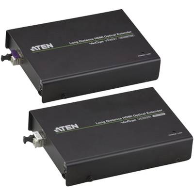 Dva černé HDMI extendery značky ATEN, model VE892, určené k prodloužení HDMI signálů na velké vzdálenosti pomocí optického kabelu.