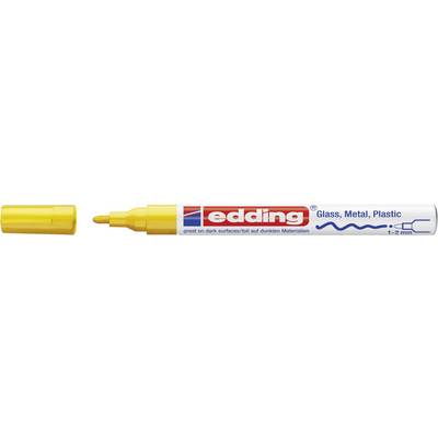 Žlutý permanentní popisovač s odnímatelným víčkem, vhodný pro sklo, kov a plasty. Značka: Edding, šířka stopy: 1-2 mm.