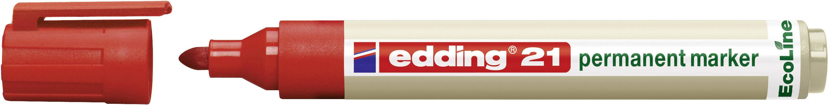 Permanentní fix s červeným víčkem; na plášti je napsáno 'edding 21 permanent marker' a 'EcoLine'.