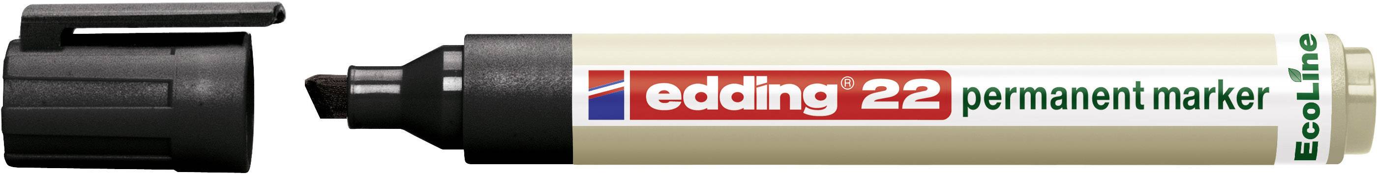 Permanentní fix značky edding 22 s odejmutou černou čepičkou. Nápis: 'edding 22 permanentní fix' a 'EcoLine'.