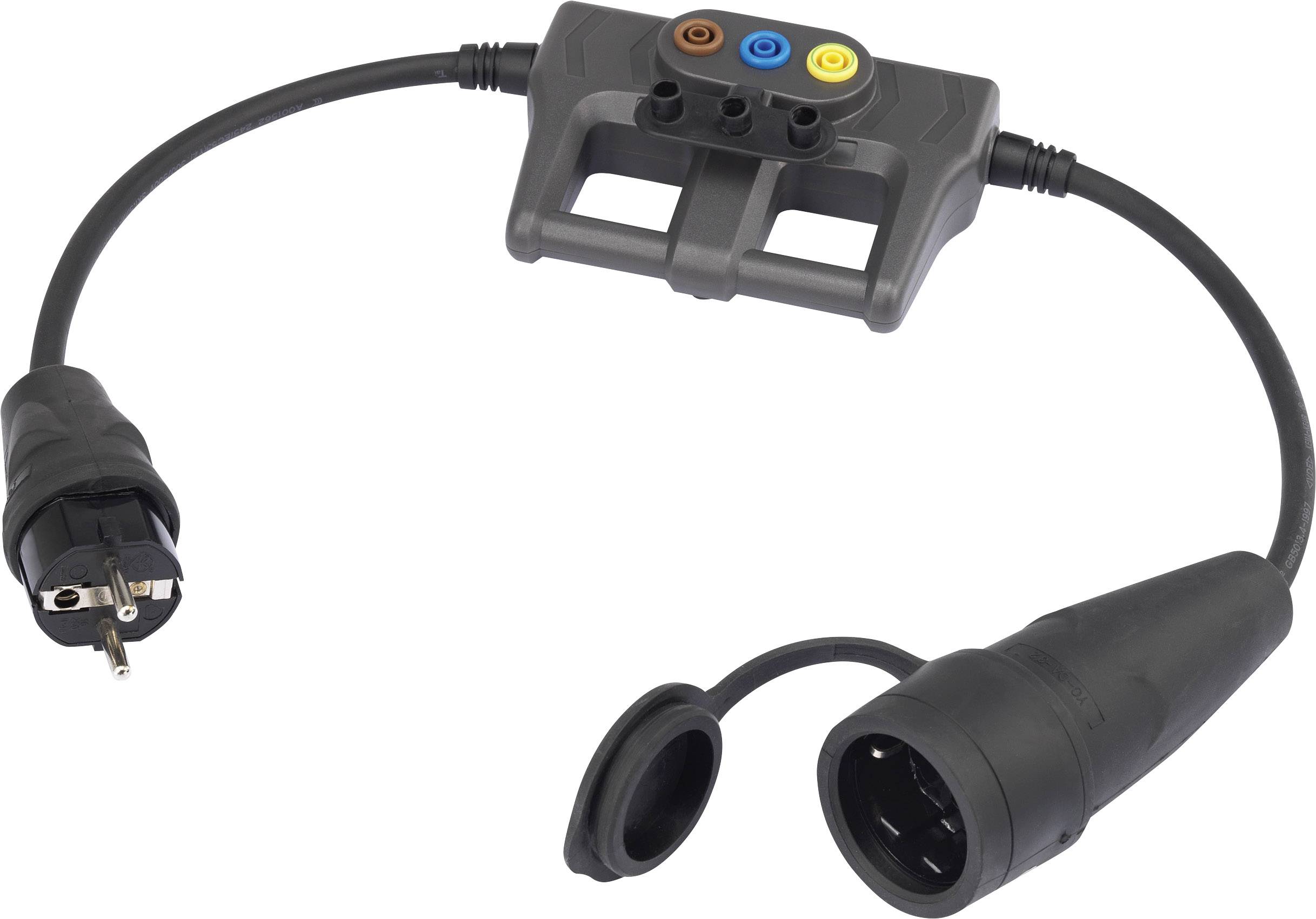 Adaptační kabel s jednou stranou vybavenou Schuko zástrčkou a na druhé straně s CEE vstupem, vhodný pro kempování nebo průmyslové využití.