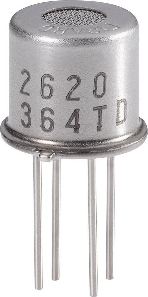 Figaro senzor plynu TGS-2620 Druh plynu: isobutan, metan, vodík, oxid uhelnatý, methylmerkaptan, hydrogen sulfid, trimethylamin , amoniak, kyselina octová, aceton, acetaldehyd, formaldehyd, xylen , methylbenzol, benzol, n-Heptan , etanol (Ø x v) 9.2 mm x 7.8 mm