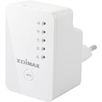 Bílý Edimax WiFi repeater s připojením do zásuvky a ovládacími tlačítky pro zesílení bezdrátového signálu v interiéru.