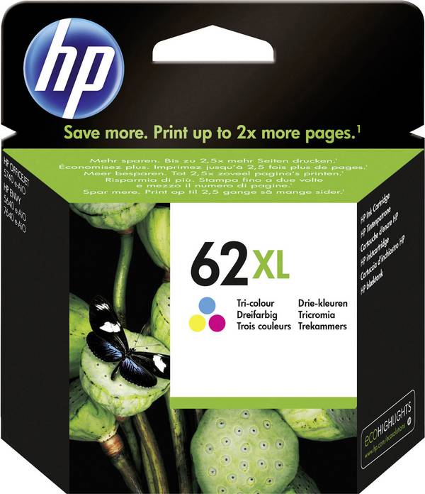HP 62XL Ink originál  azurová, purppurová, žlutá C2P07AE Inkousty