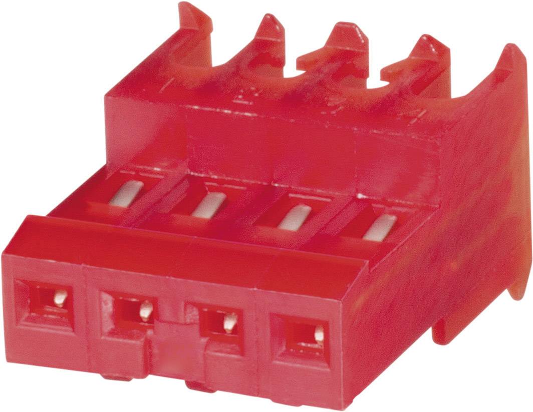 Červený plastový konektor se třemi pozicemi, primárně používaný pro elektrická propojení v elektronických zařízeních.