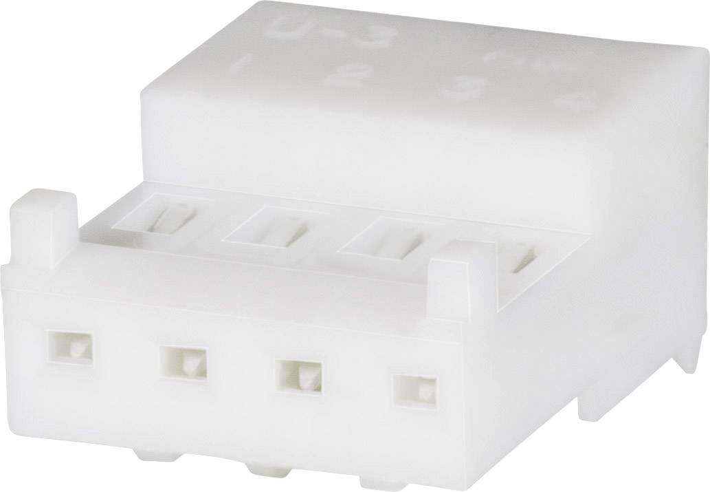Bílý plastový konektor obdélníkového tvaru s několika přípojkami, vhodný pro elektrické připojení.