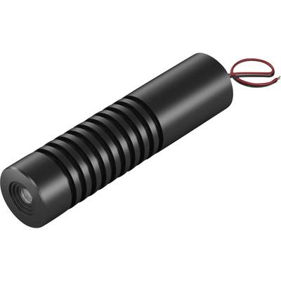 Černý válcovitý laser s vroubkovanou rukojetí a dvěma vyčnívajícími kabely.
