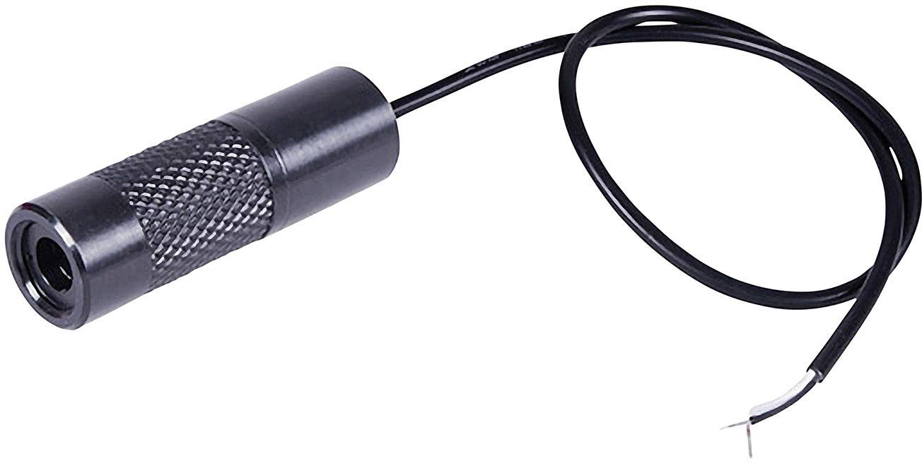 Černá válcovitá mikrofonová kapsle s připojovacím kabelem, vhodná pro audio aplikace nebo opravy.