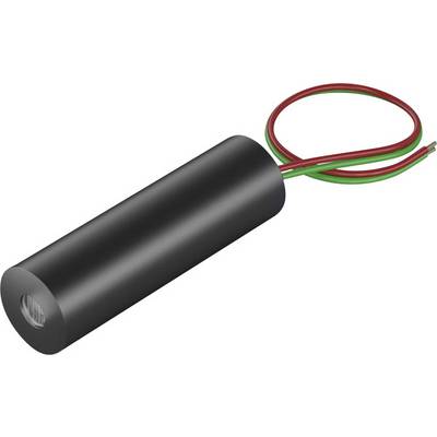 Válcový elektrický odpor se dvěma vyčnívajícími vodiči, jeden červený a jeden zelený, pro elektrické připojení.