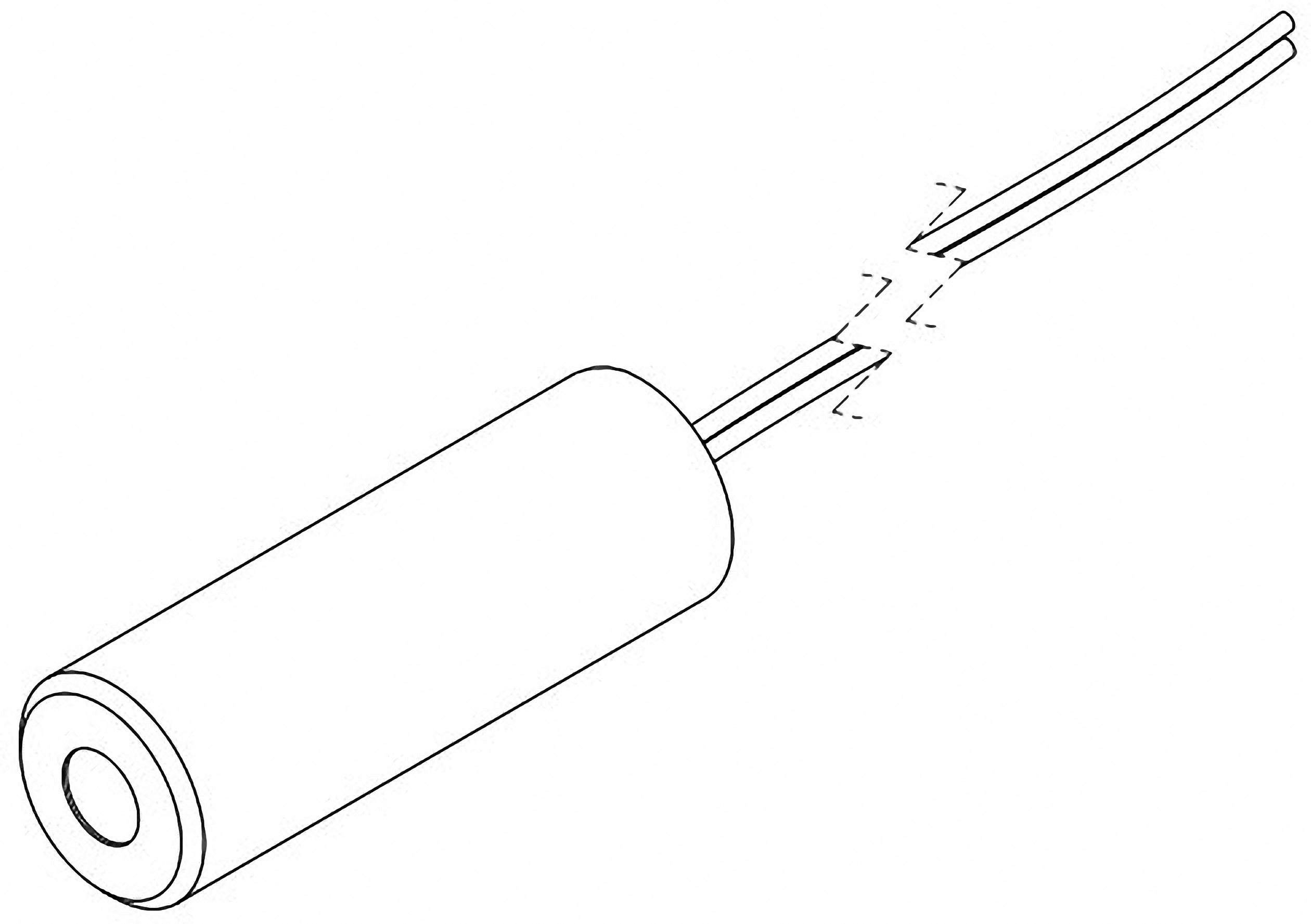 Válcový předmět se dvěma vyčnívajícími dráty, jeden z nich je přerušený. Diagram k opravě nebo montáži.