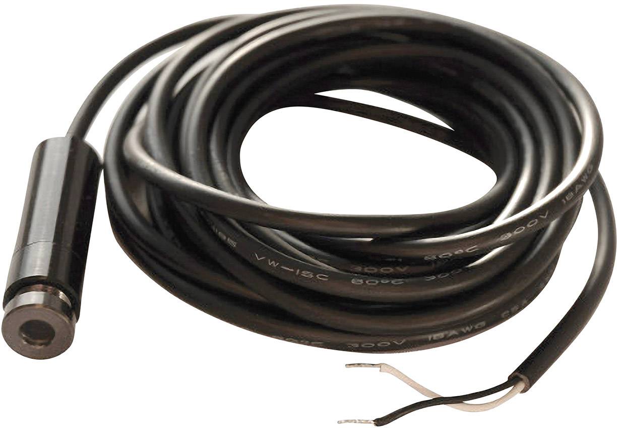 Dlouhý černý kabel s volně vystavenými vodiči na jednom konci a válcovitou zástrčkou na konci druhém.