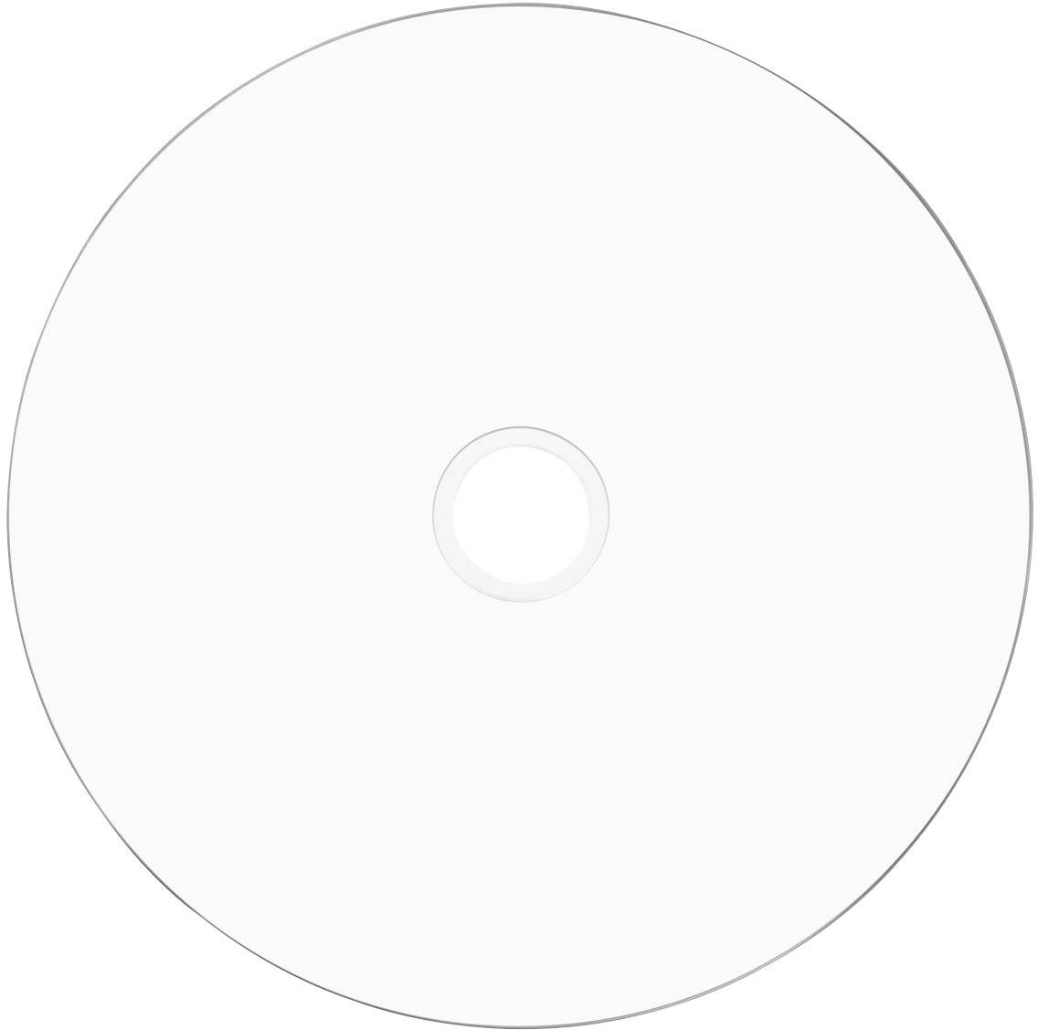 Detail bílého prázdného CD-R disku zblízka.