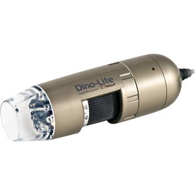 Přenosný digitální mikroskop v bronzové barvě, označený nápisem 'Dino-Lite Digital Microscope'. Ideální pro detailní pohled na objekty.