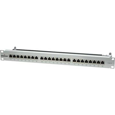 Patch panel s 24 ethernetovými porty, číslovanými od 1 do 24, značky 'Intellinet'.