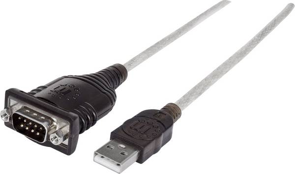 Manhattan USB, sériový kabel [1x USB 1.1 zástrčka A - 1x D-SUB zástrčka 9pólová], 0.45 m, stříbrnočerná