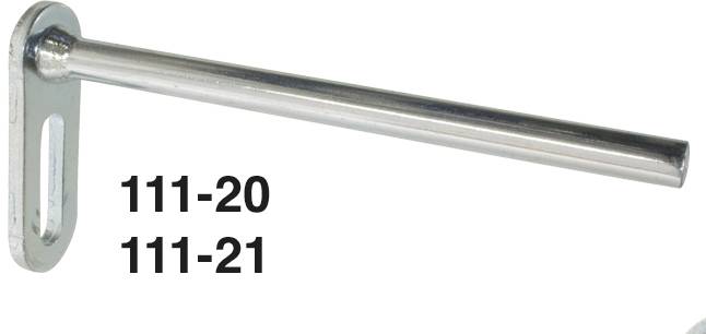 Kovový hák s oválnou základní deskou je zobrazen. Vedle jsou umístěna čísla '111-20' a '111-21'.